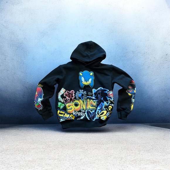 Sonic The Hedgehog Other - Sonic the Hedgehog Kids Black Graphic Hoodie Shadow Knuckles Size 10/12 SEGA